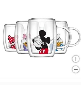 JoyJolt Disney Peek-a-Boo 13.5 oz Double Wall Glass Mug, Set of 4, New